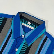 90s PERRY ELLIS ペリーエリス ストライプ 総柄 長袖シャツ 柄シャツ L/ブルー系 メンズ ビンテージ