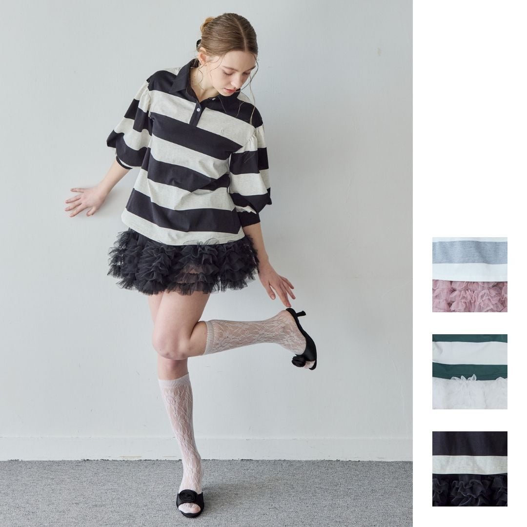 ローズチュールオフショルブラウス / Rose tulle off shoulder blouse
