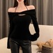 カットアウトツイストオフショルニットトップス ・12636