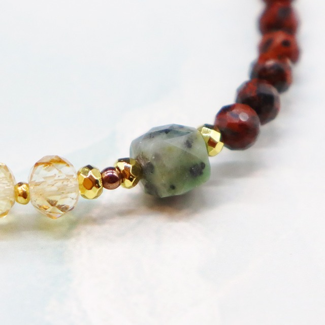 【ONLINE SHOP限定】【Like a Honey Candy】虎牙天珠×シトリン×アフリカンターコイズ×マホガニーオブシディアン ブレスレット