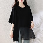 asymmetry sheer slit tops / l0571