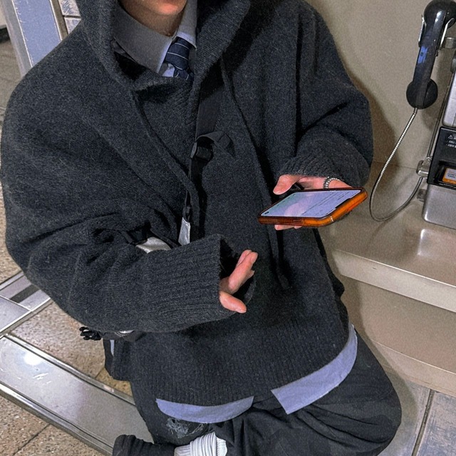 ルーズニットチャコールグレーフーディー　1120