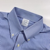 Brooks Brothers ブルックスブラザーズ  SLIM FIT ストライプ BD ボタンダウン 長袖 ワイシャツ ドレスシャツ 15 1/2-31 /ブルー系 メンズ  ノンアイロン