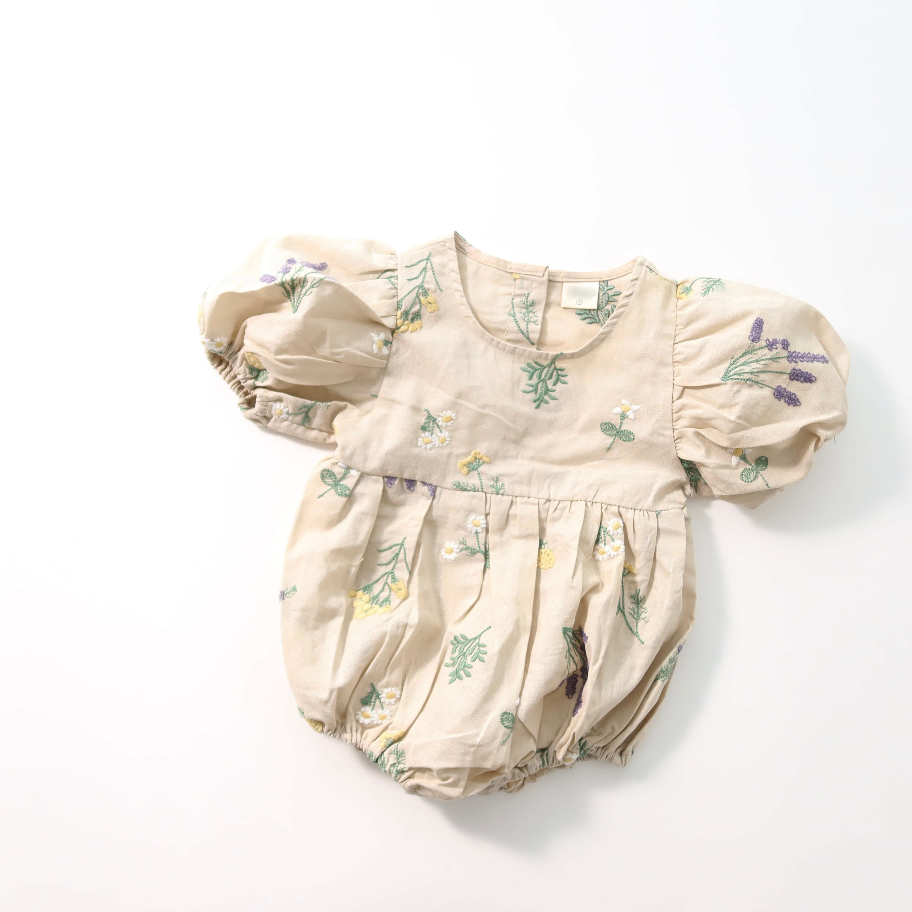刺繍リネンロンパース
