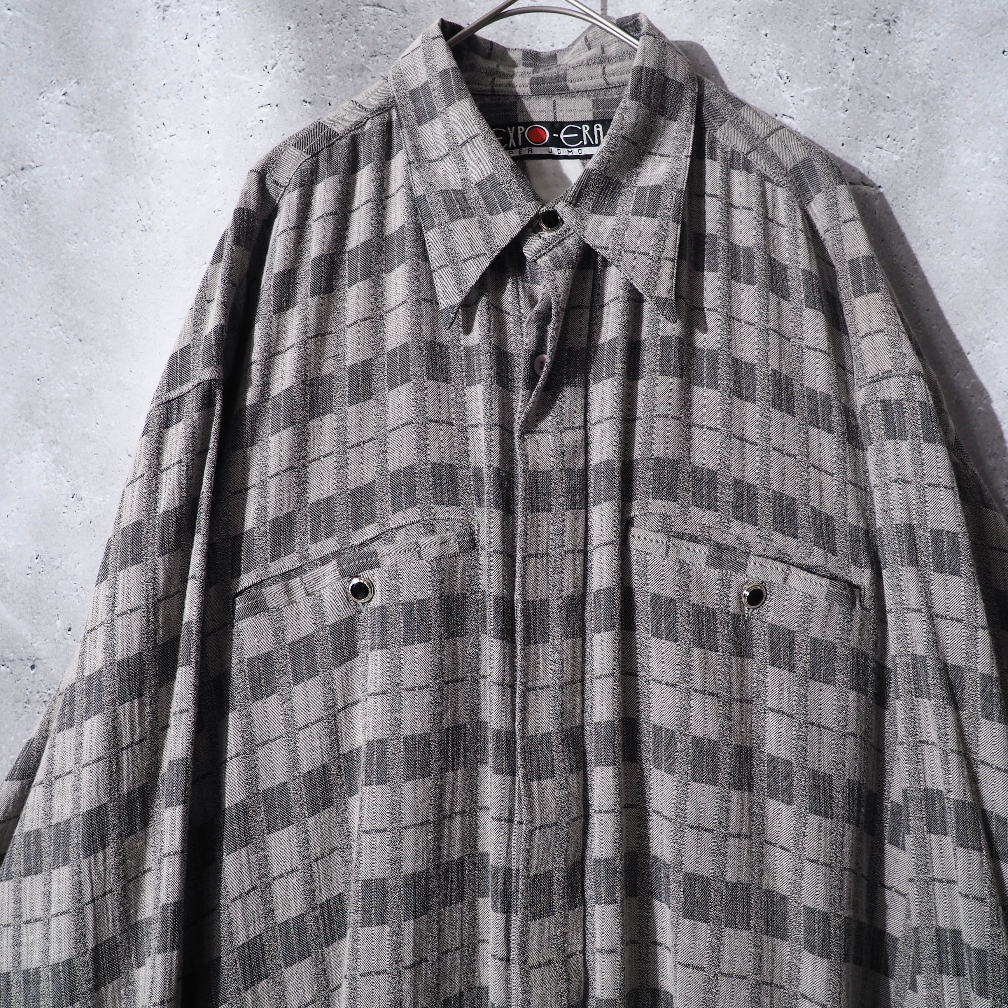 1970s gradation check weaving flying wing loose shirt