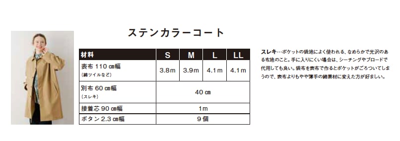 縫い代付き型紙】ステンカラーコート〜コットンフレンド春号 vol 縫い代付き型紙】ステンカラーコート〜コットンフレンド春号 vol