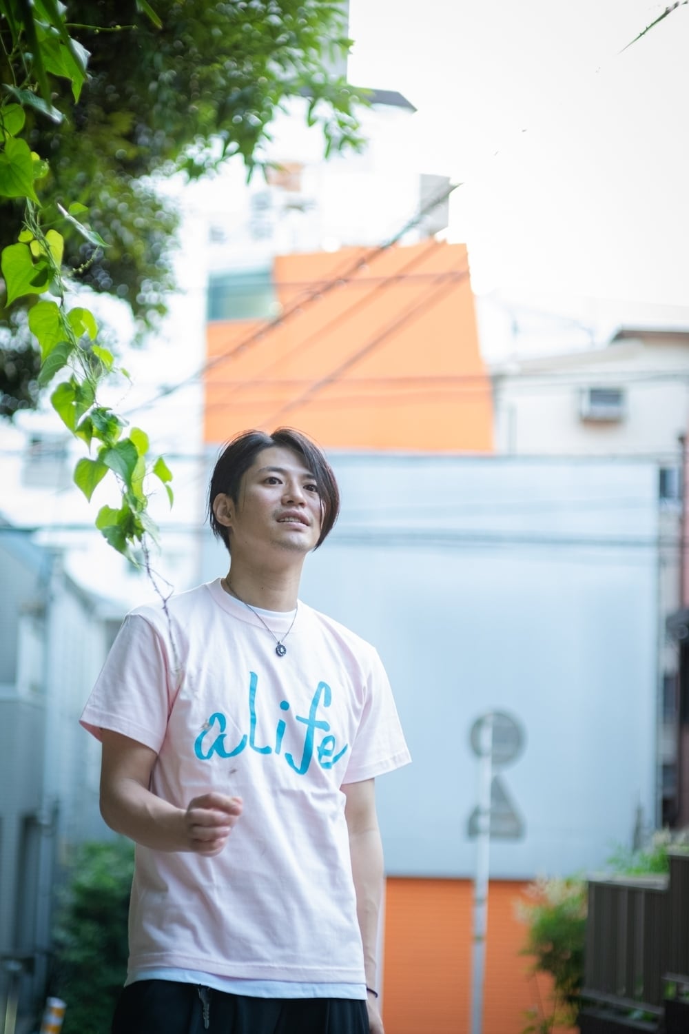 「aLife」LOGO TEE / ベビーピンク / ライトブループリント