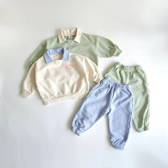 【BABY&KID】韓国風　笑顔ロゴセットアップ