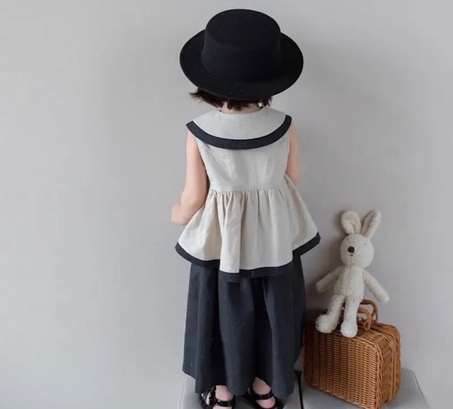 襟つきノースリーブ&ロングパンツ