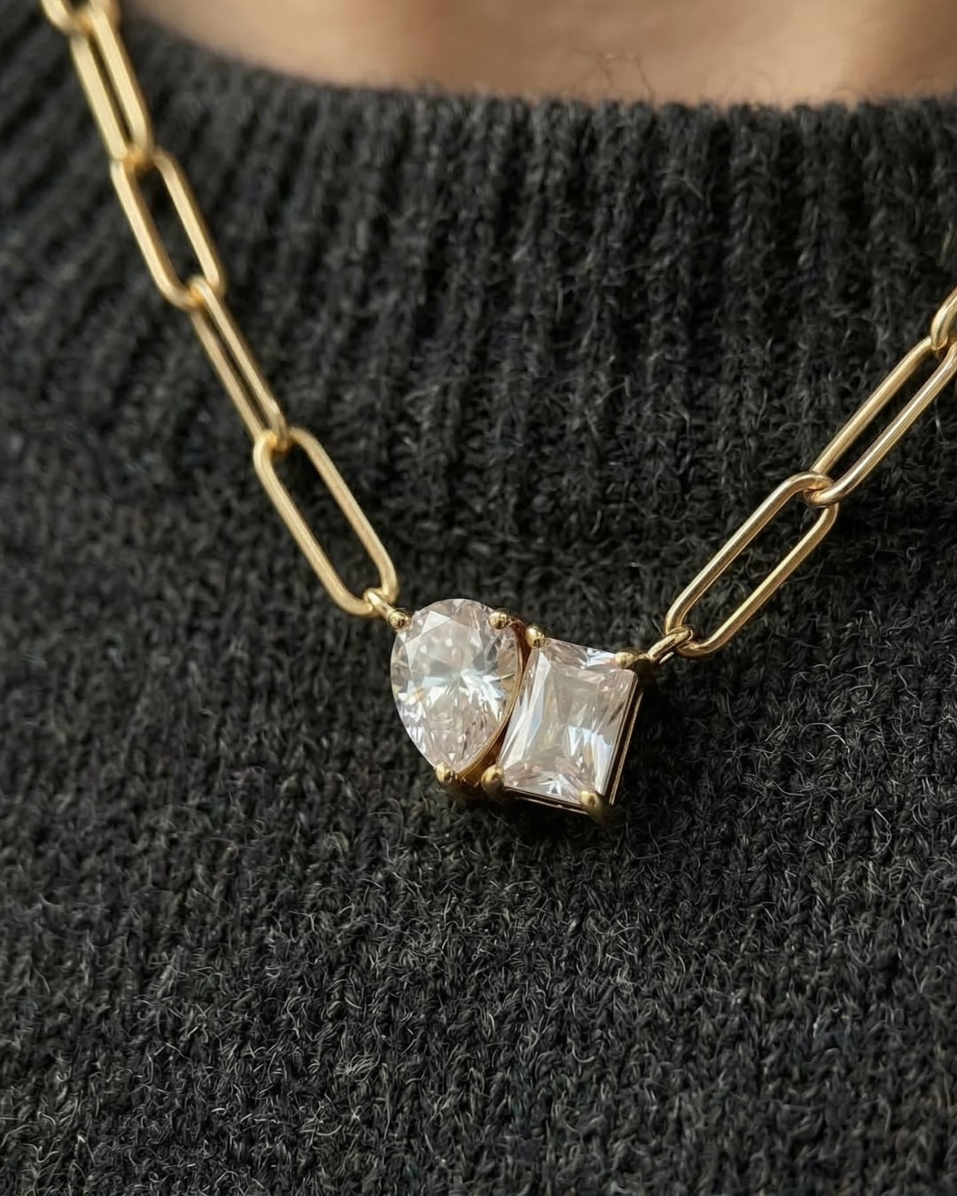 316L Double Zirconia Chain Necklace