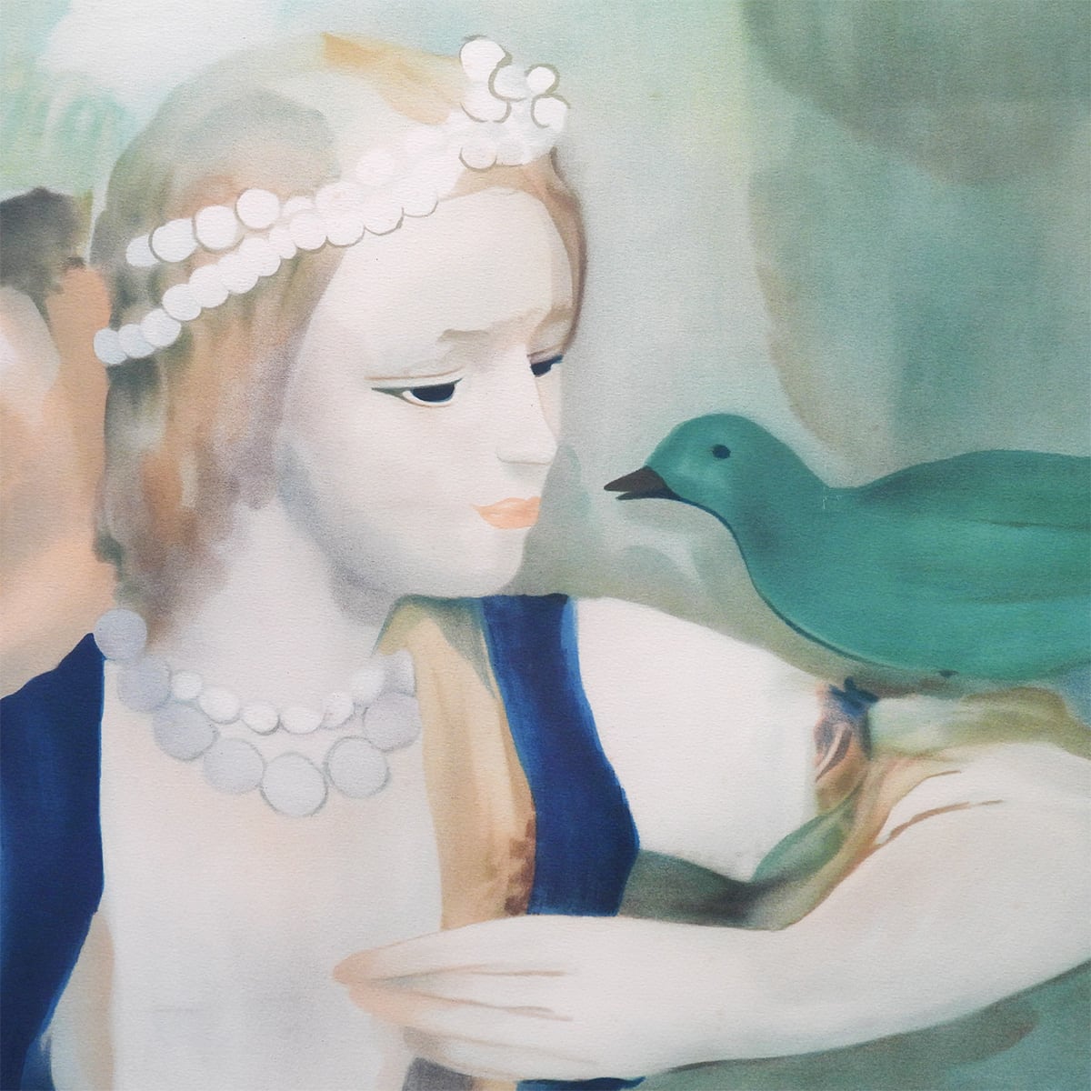 マリー・ローランサン「鳥と女性」リトグラフ 154/250 額装 マリー・ローランサン 緑の鳥と少女 人物画 女性像 女の子 女子 美女