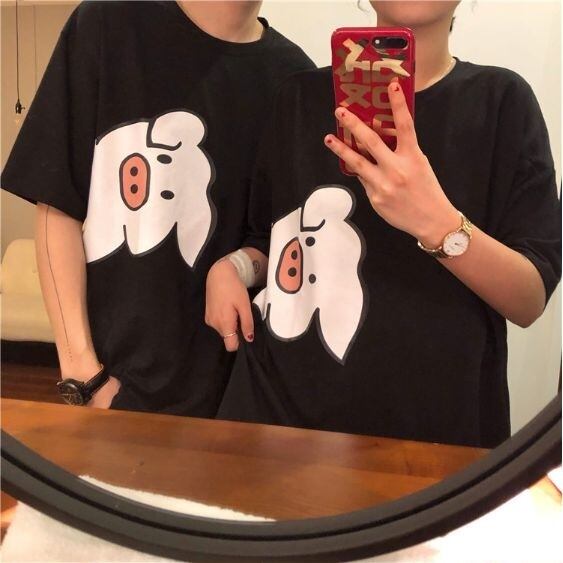 全2色 アニマル キャラクター ユニセックス ペア Tシャツ