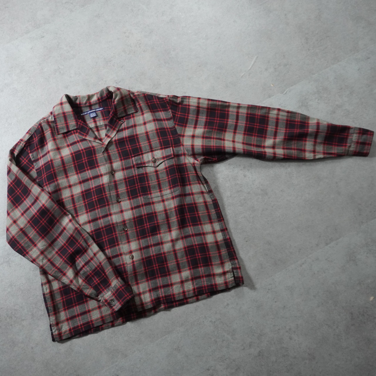 90s RalphLaurenSport Cotton-wool blend open-collar shirt M相当 古着 - 9