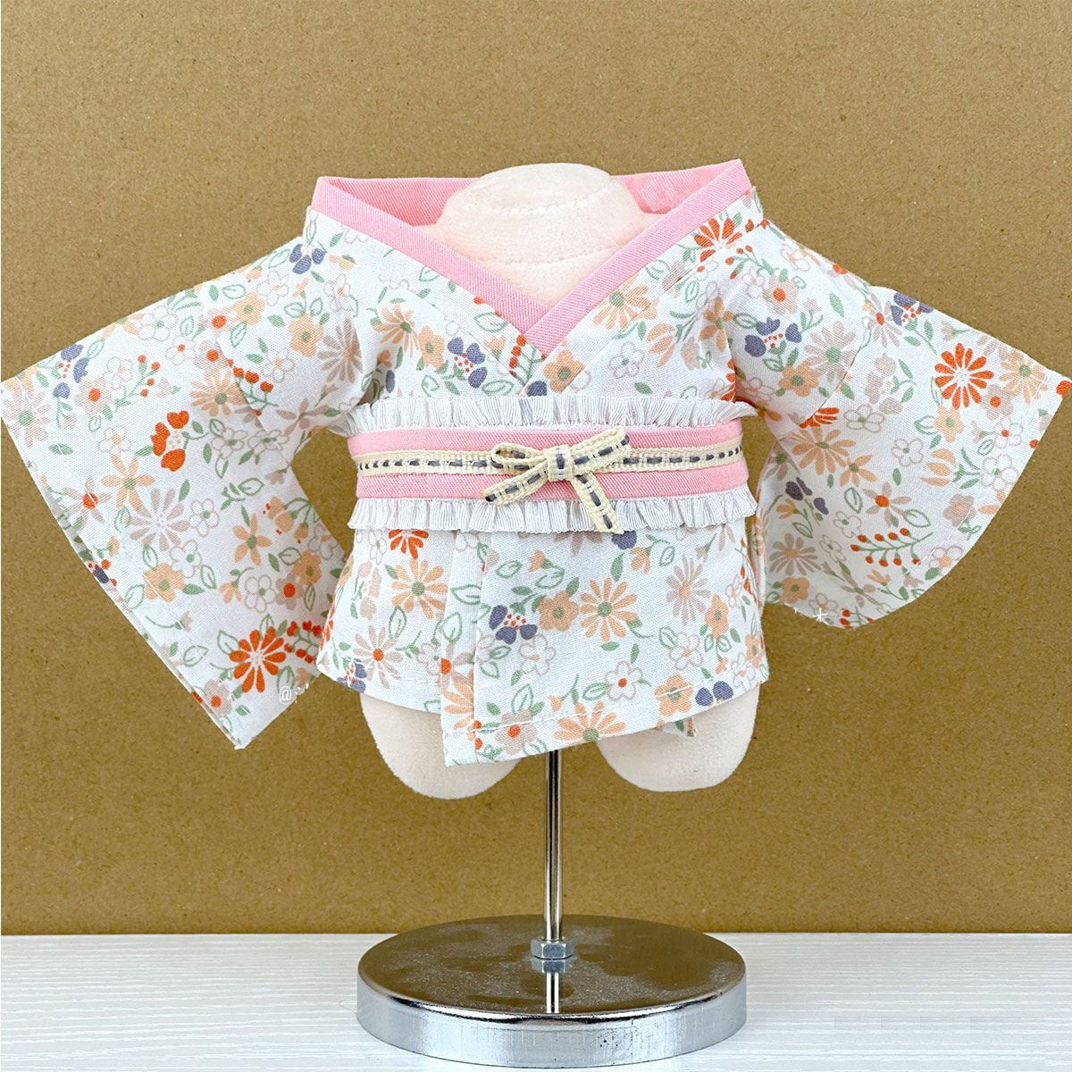 20cmぬいぐるみ用 かわいい 和風浴衣 花柄着物+帯 着せ替え ぬい服 2点