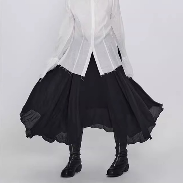 アシンメトリーヘムロングドレープスカート　D0154