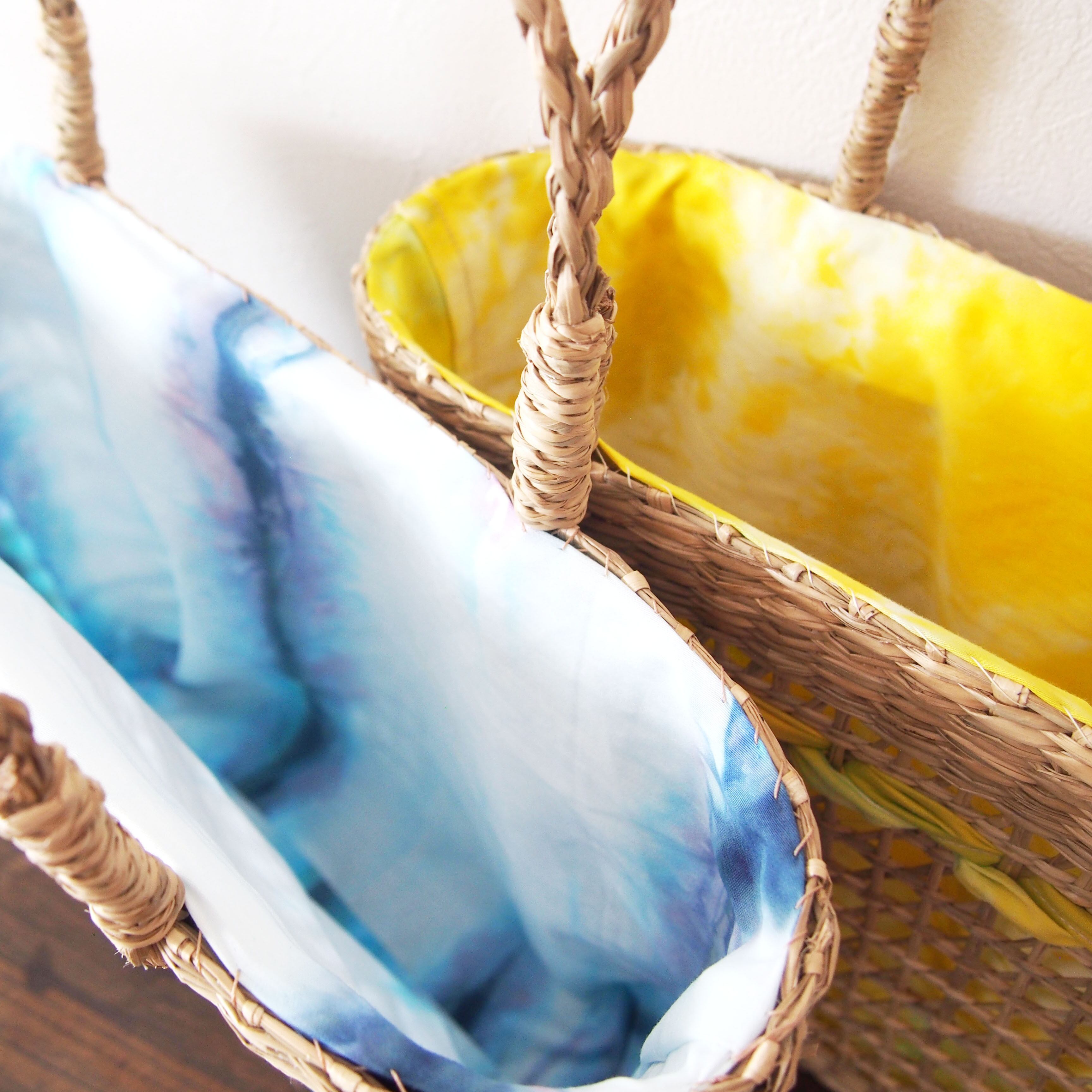 手染め生地のカゴ編みバッグ Blue Yellow Mine Textile Planning Studio 工左右 Kousou