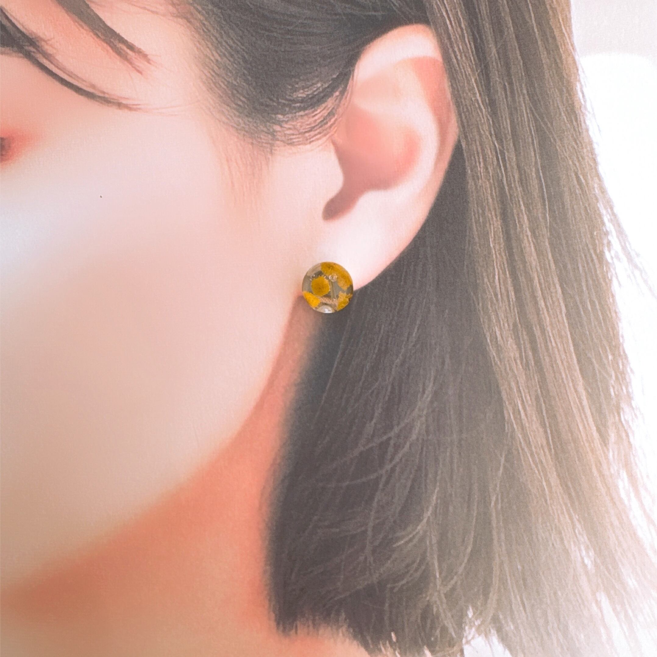 まんまるミモザイヤリング まんまるミモザピアス チタン ステンレス イヤリング 樹脂 ノンホール