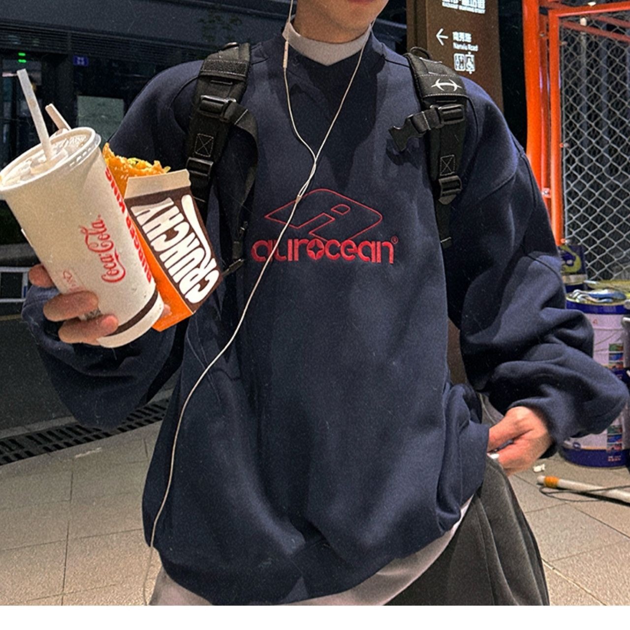 裏起毛ロゴカレッジネイビールーズスウェット　1110