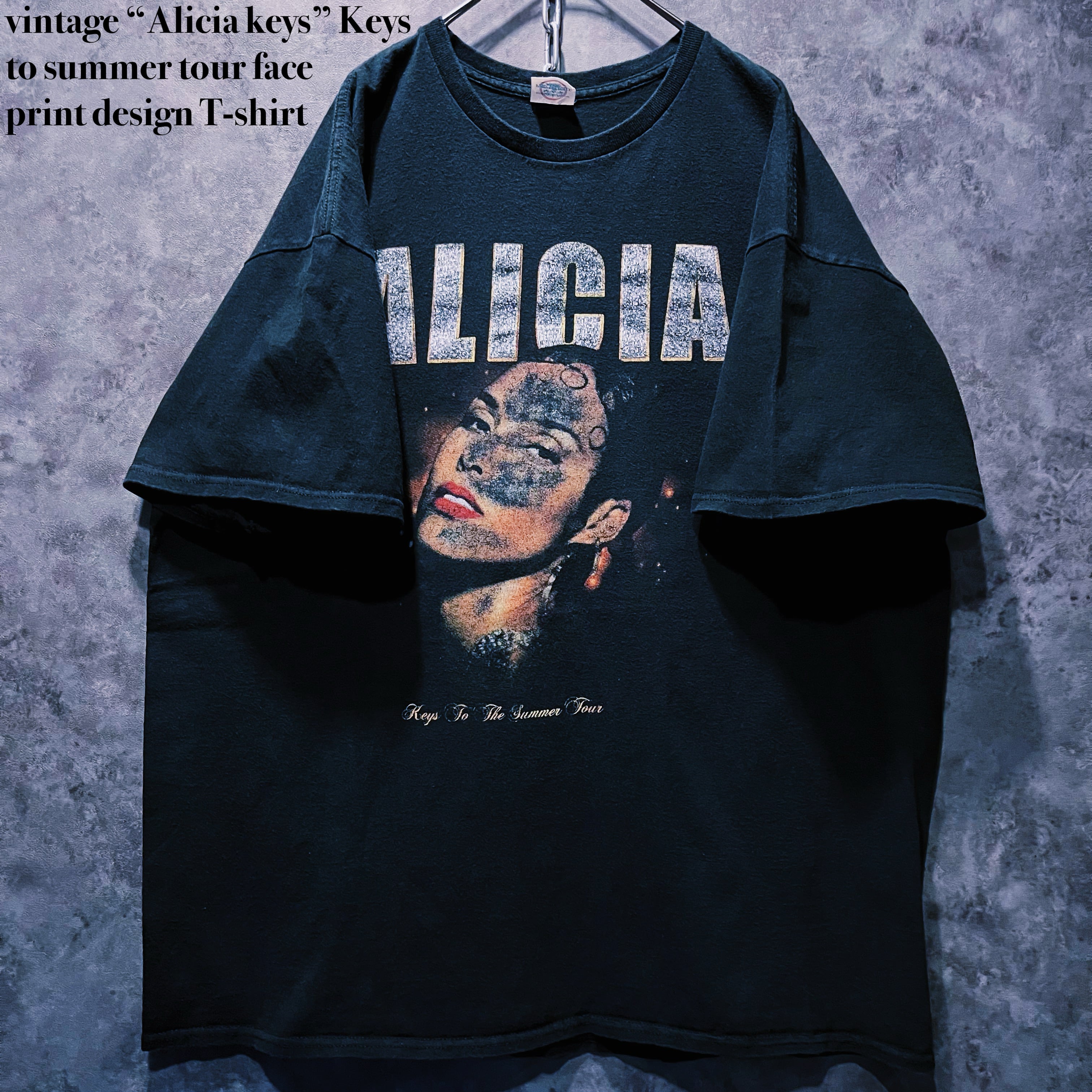 【doppio】vintage “Alicia keys” Keys to summer tour face print design T-shirt