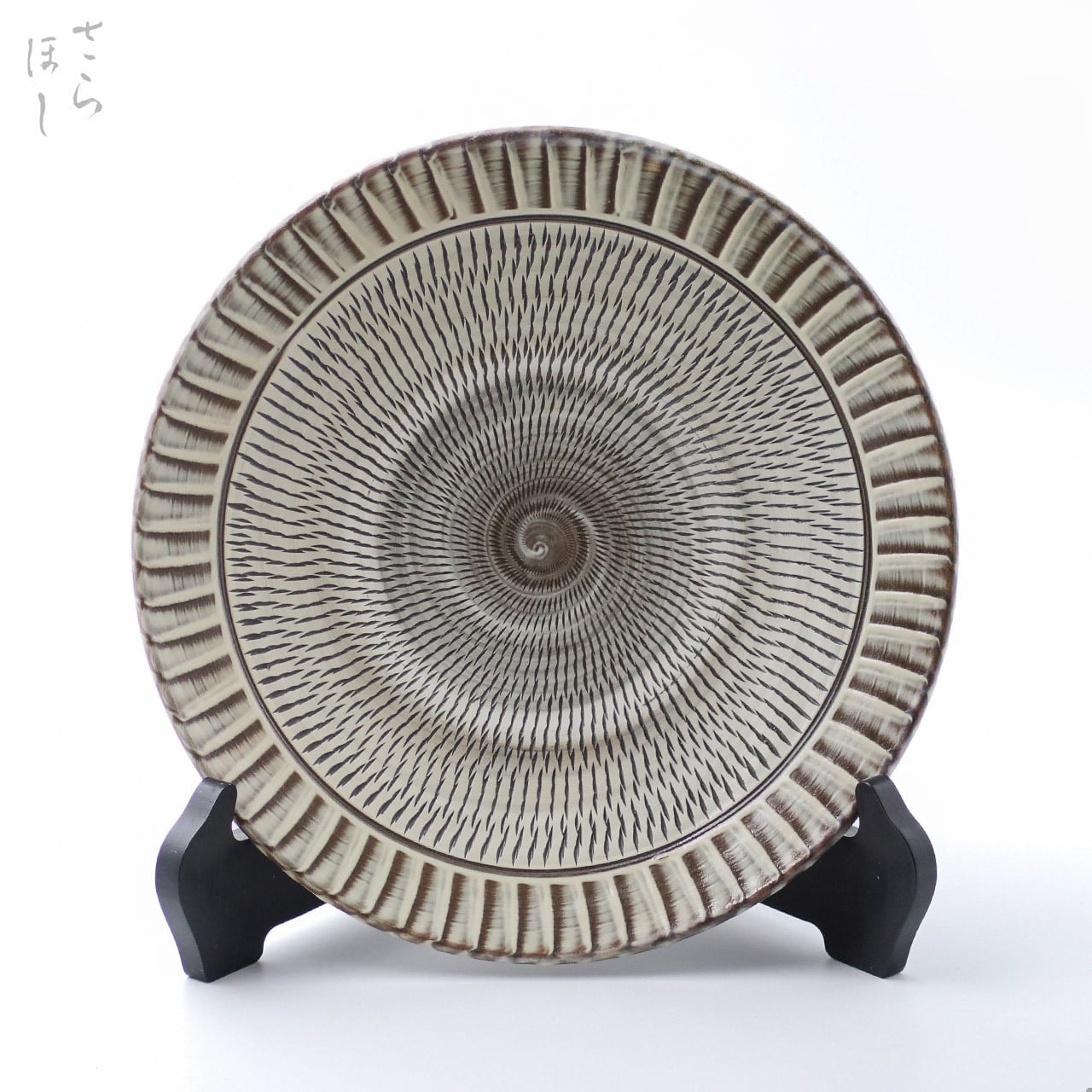小鹿田焼 小袋窯 9寸皿 打ち刷毛目/飛びかんな 緑 直径約27cm 大皿
