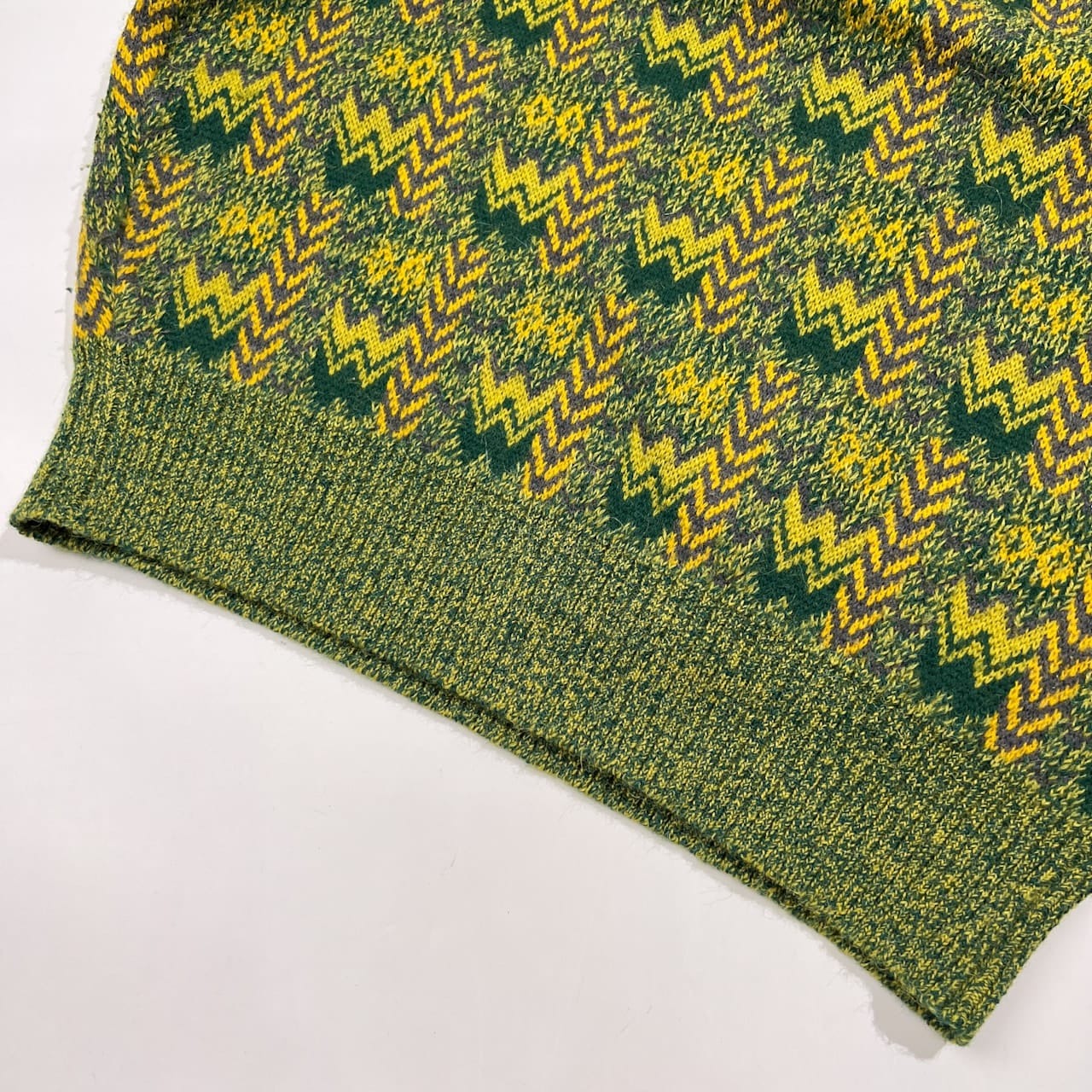 90s ビンテージ Christian Dior クリスチャンディオール 総柄 ウールニットセーター サイズ M /オールド/グリーン系×イエロー系