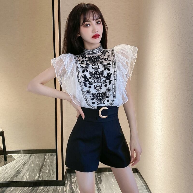 スタイルメッシュレースシャツ ハイウェストショーツ ブルマー ステッチ ハンチェンe10989224990