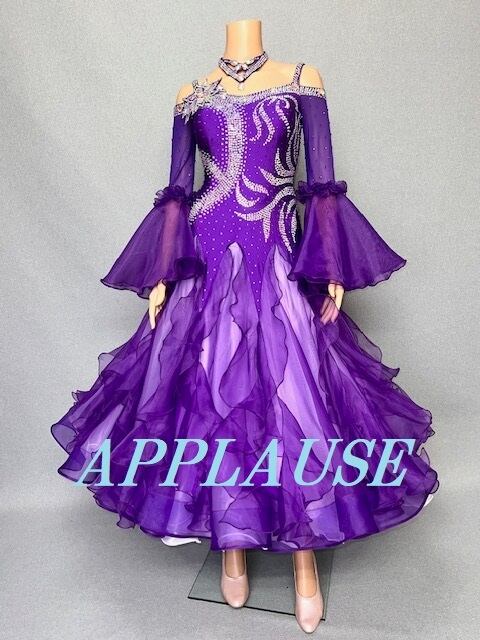 【新着】社交ダンス ドレス　スタンダード　モダンドレス　バイオレット　M　ST-24-21　デモ・競技用ドレス　発表会衣装　パーティドレス　ワンピース　舞台衣装