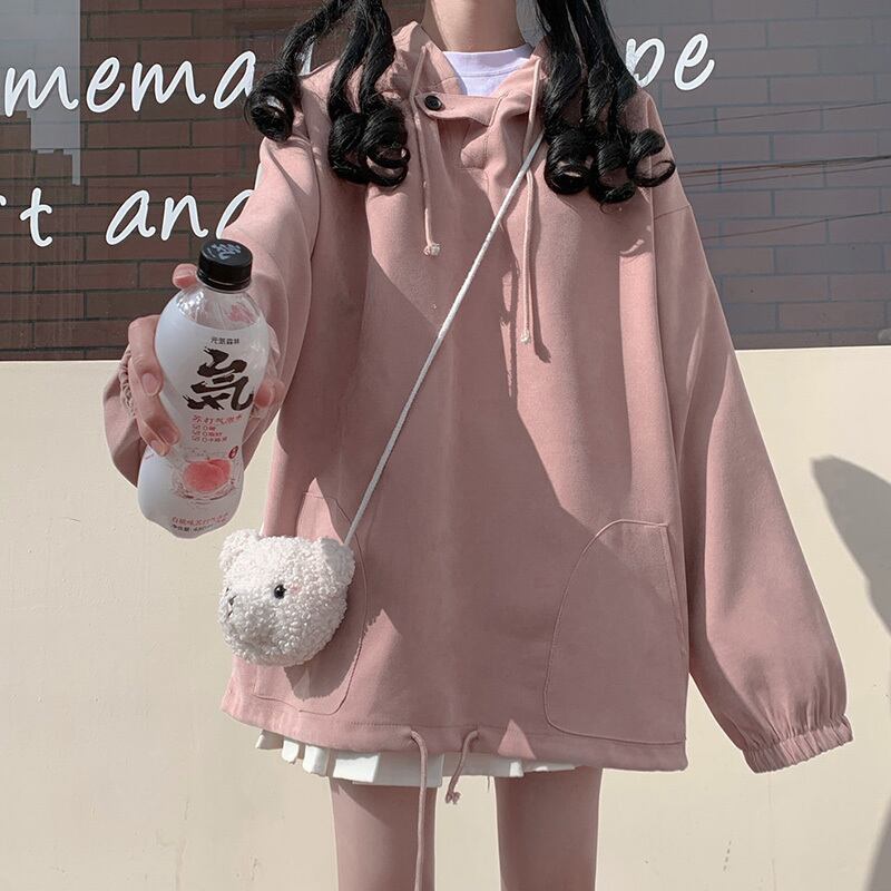 フードセーター レディースルーズコート ベルベットトップス ピンク ウィンター 冬物 萌量不足82588791331