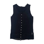 Mademoiselle NON NON マドモアゼルノンノン リネン100% レース切替 ノースリーブ ニットベスト M/ネイビー