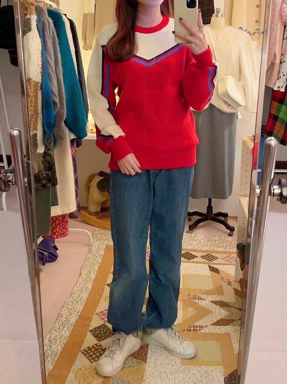 red white line jersey knit po