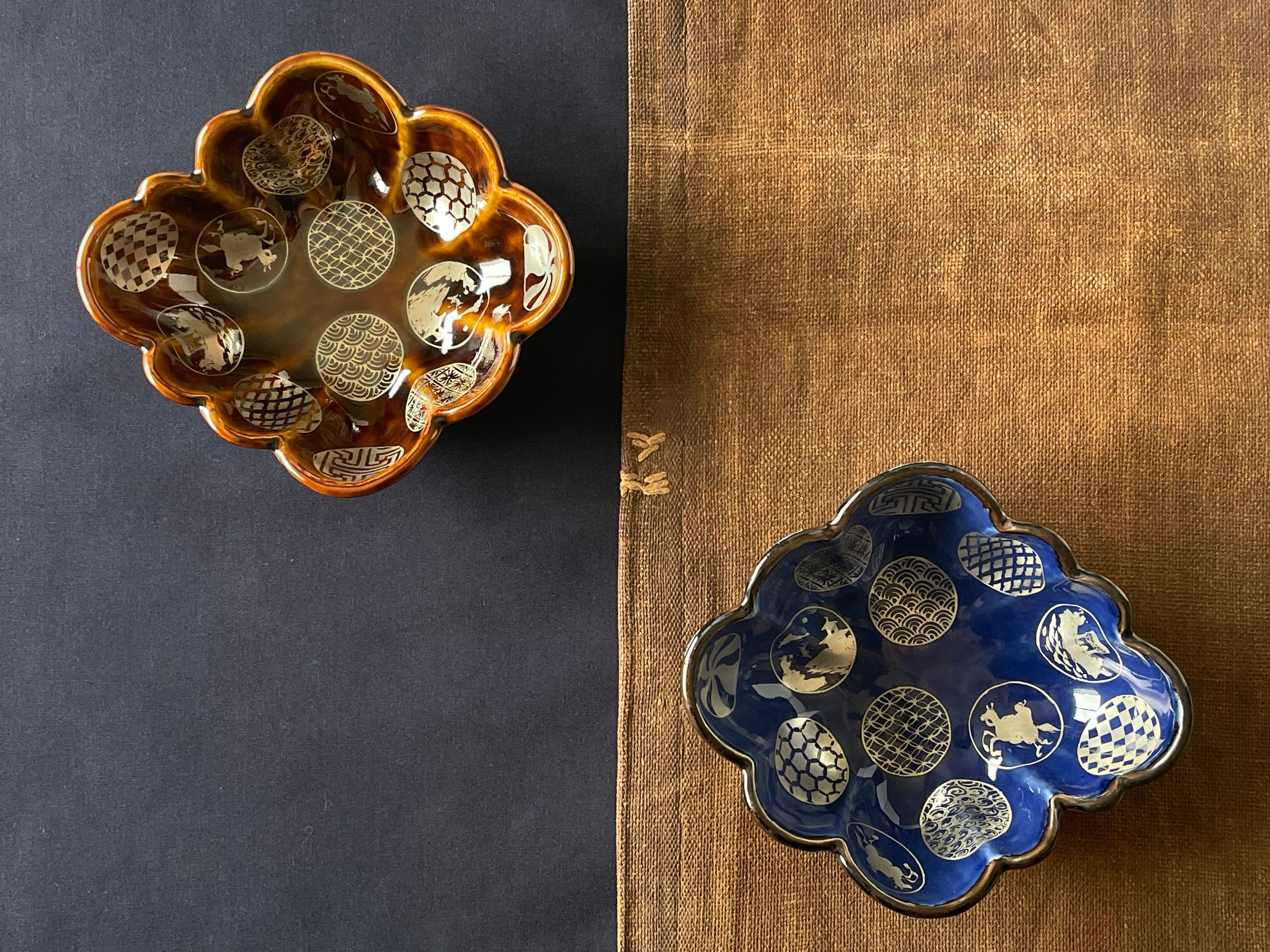 有田焼 福泉窯 呉須木瓜型小鉢銀彩丸紋 | FUCHIGAMI TOJIKI