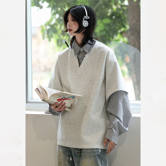 【NCLLWシリーズ】★POLOシャツ★ 2color トップス 長袖 ユニセックス メンズ 切り替え チェック柄
