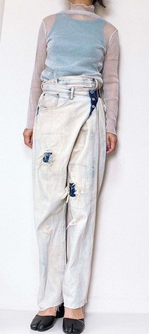 501Vintage denim wrap pants ダメージ&ブリーチ