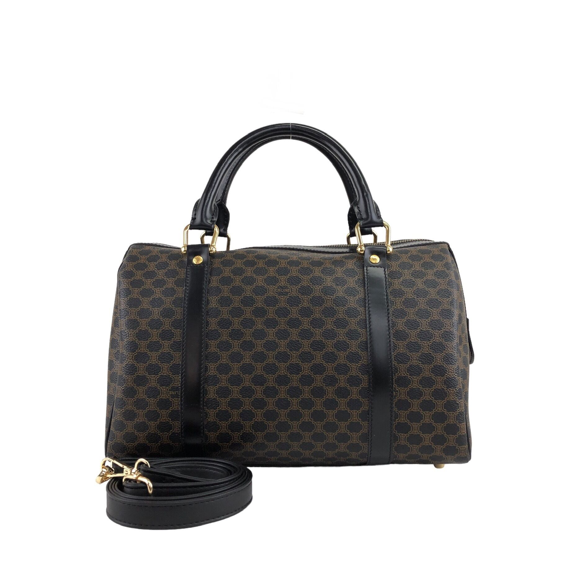 CELINE セリーヌ マカダム ハンドバッグ ブラック PVCレザー ミニ