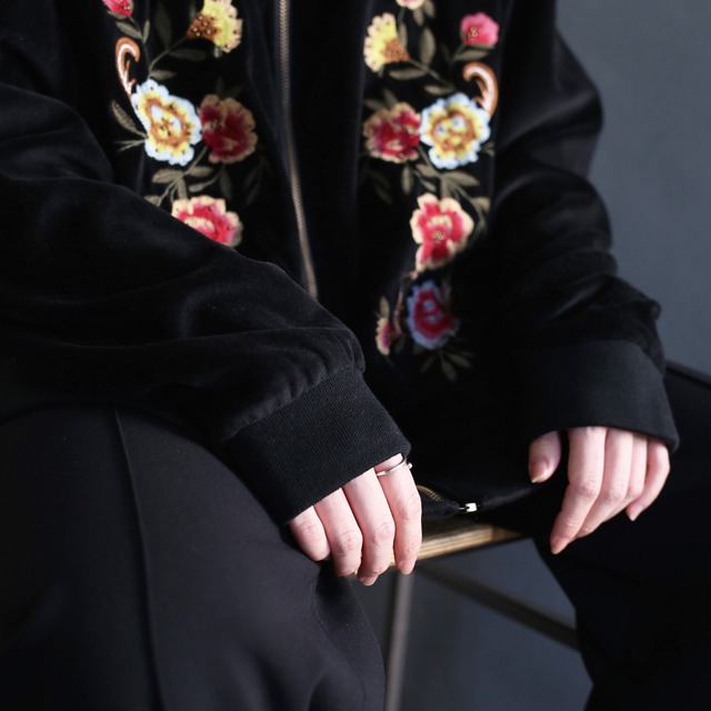 flower embroidery zip up mode jacket