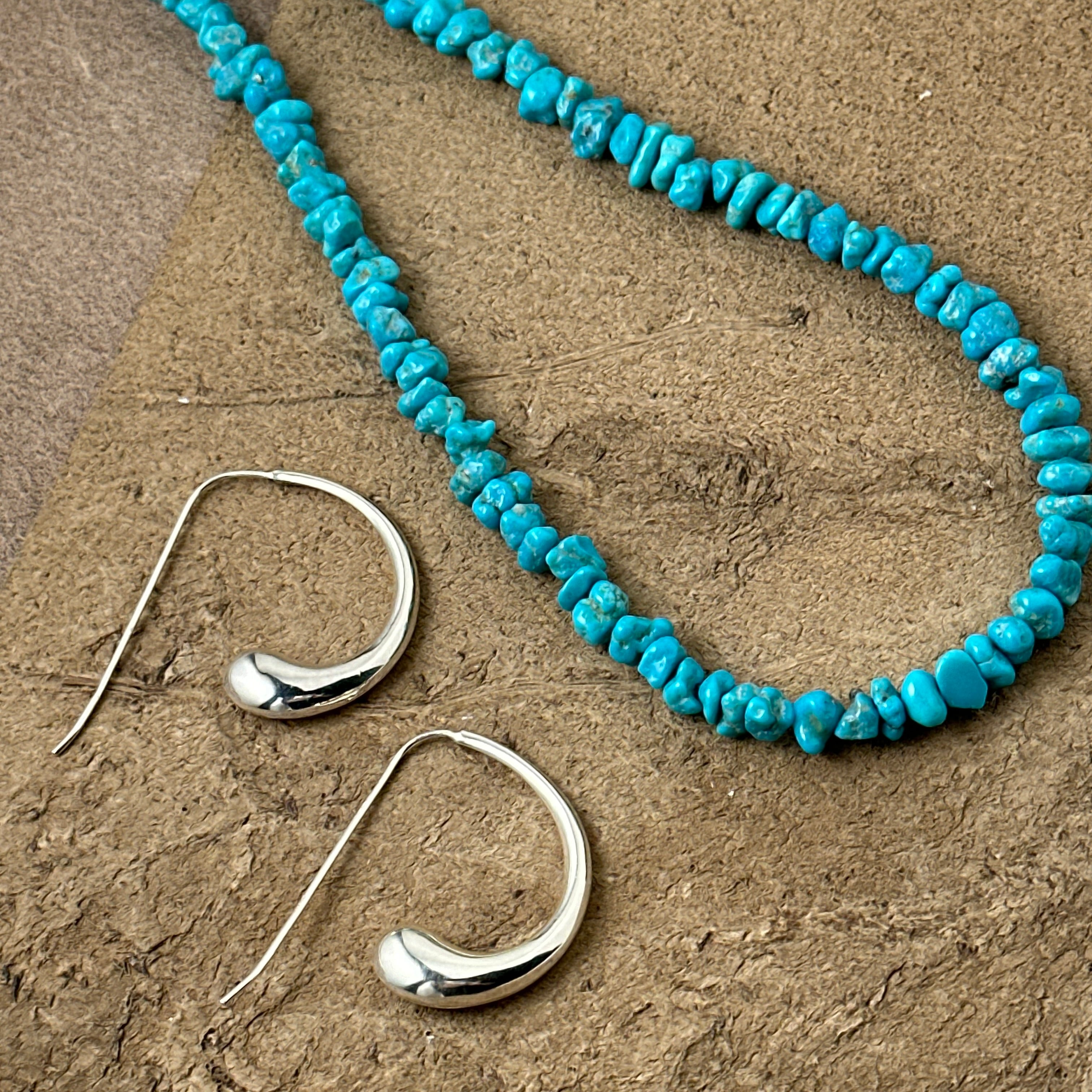 Indian Jewelry》ナゲット シェイプ ターコイズ 一連 ネックレス 45cm