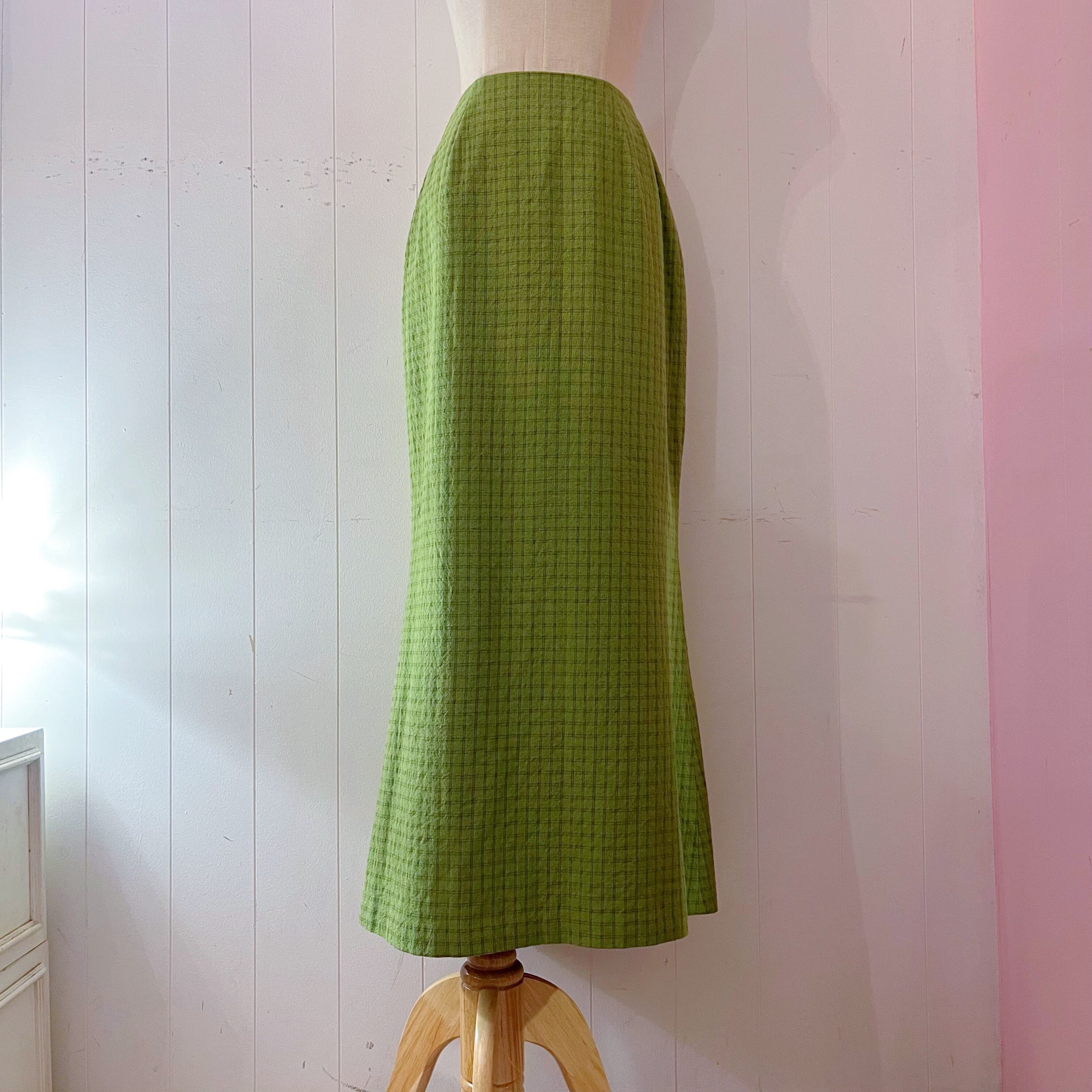 light green check long skirt
