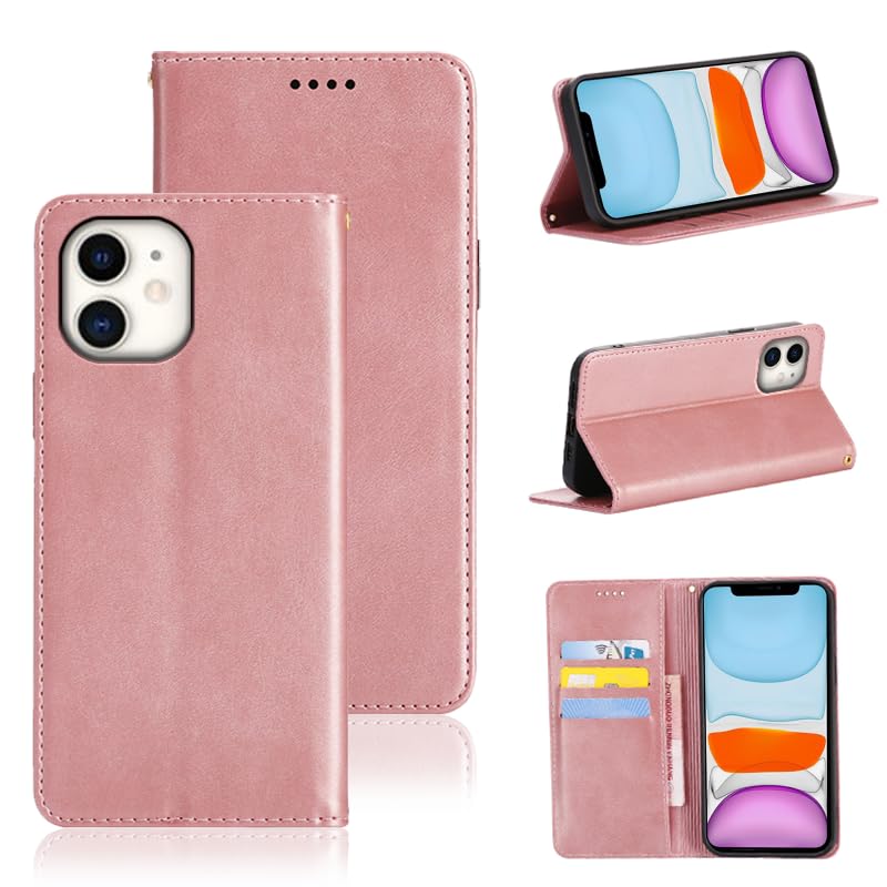適用 iPhone 11 ケース 手帳型 適用iPhone11 手帳型ケース スマホケース カバー 手帳型 PUレザー カード収納 財布型 耐衝撃 ケース マグネット スタンド機能付き 5色(いphone11 用 ケース 手帳型) (ライトローズゴールド)
