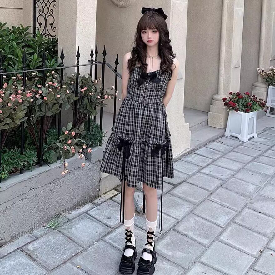 ノースリーブ ワンピース チェック柄 リボン かわいい 服 普段着使い