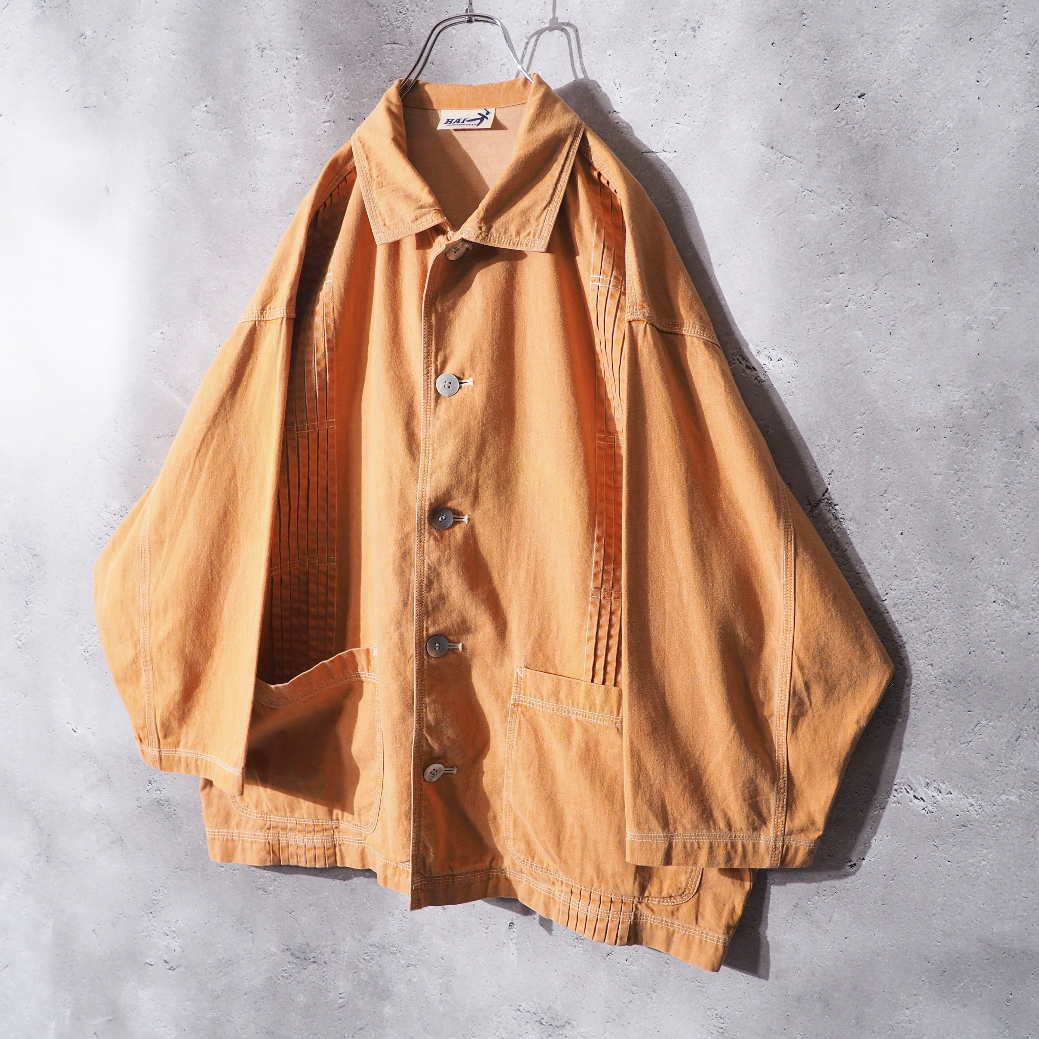 1990s " HAI SPORTING GEAR - ISSEY MIYAKE " Orange Pleats Design Vintage Loose Jacket