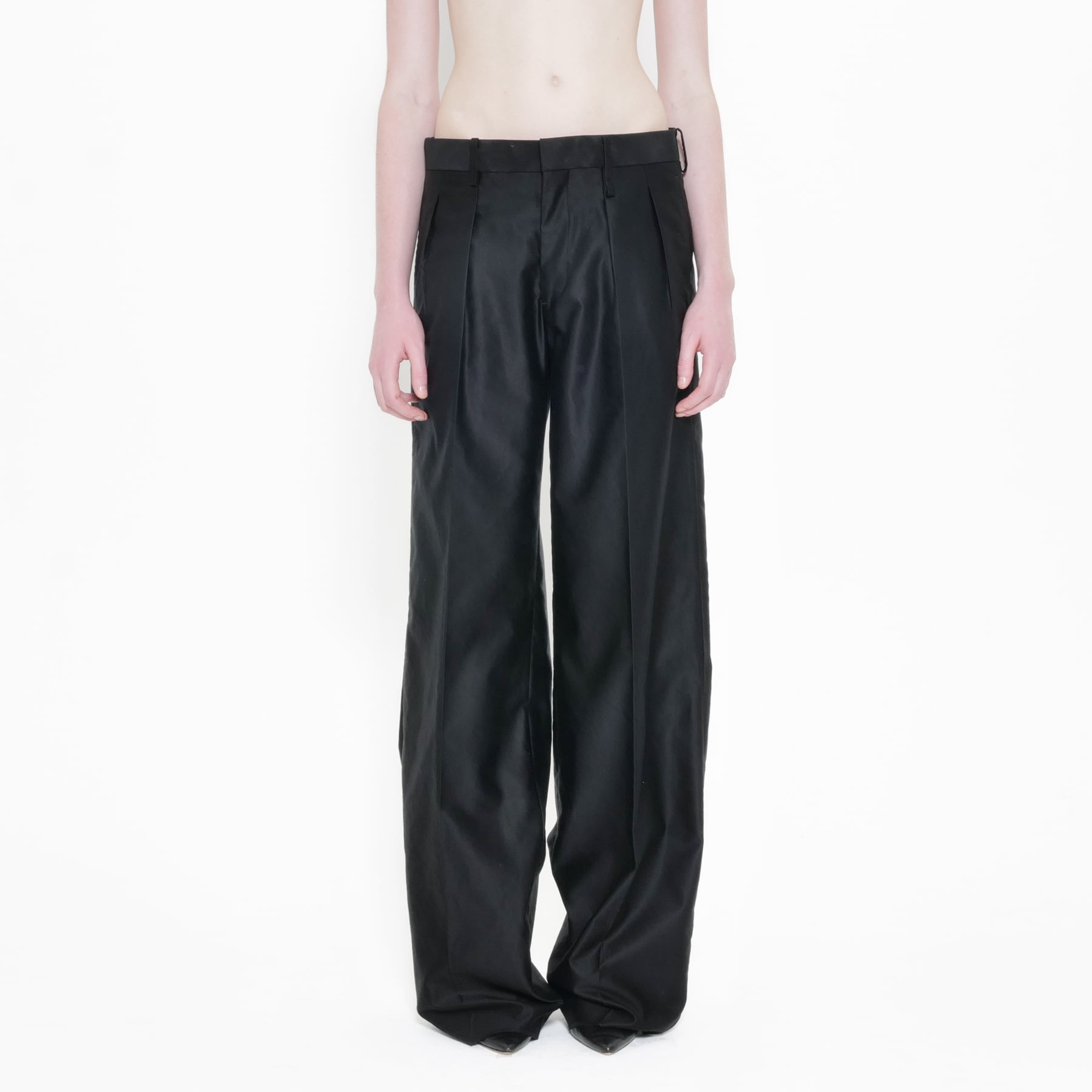 Black Moleskin Cotton Loose Tailored Trousers