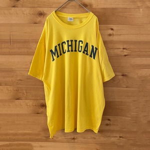 【GILDAN】カレッジ ミシガン大学 MICHIGAN プリントTシャツ アーチロゴ イエロー XL ビッグサイズ us古着