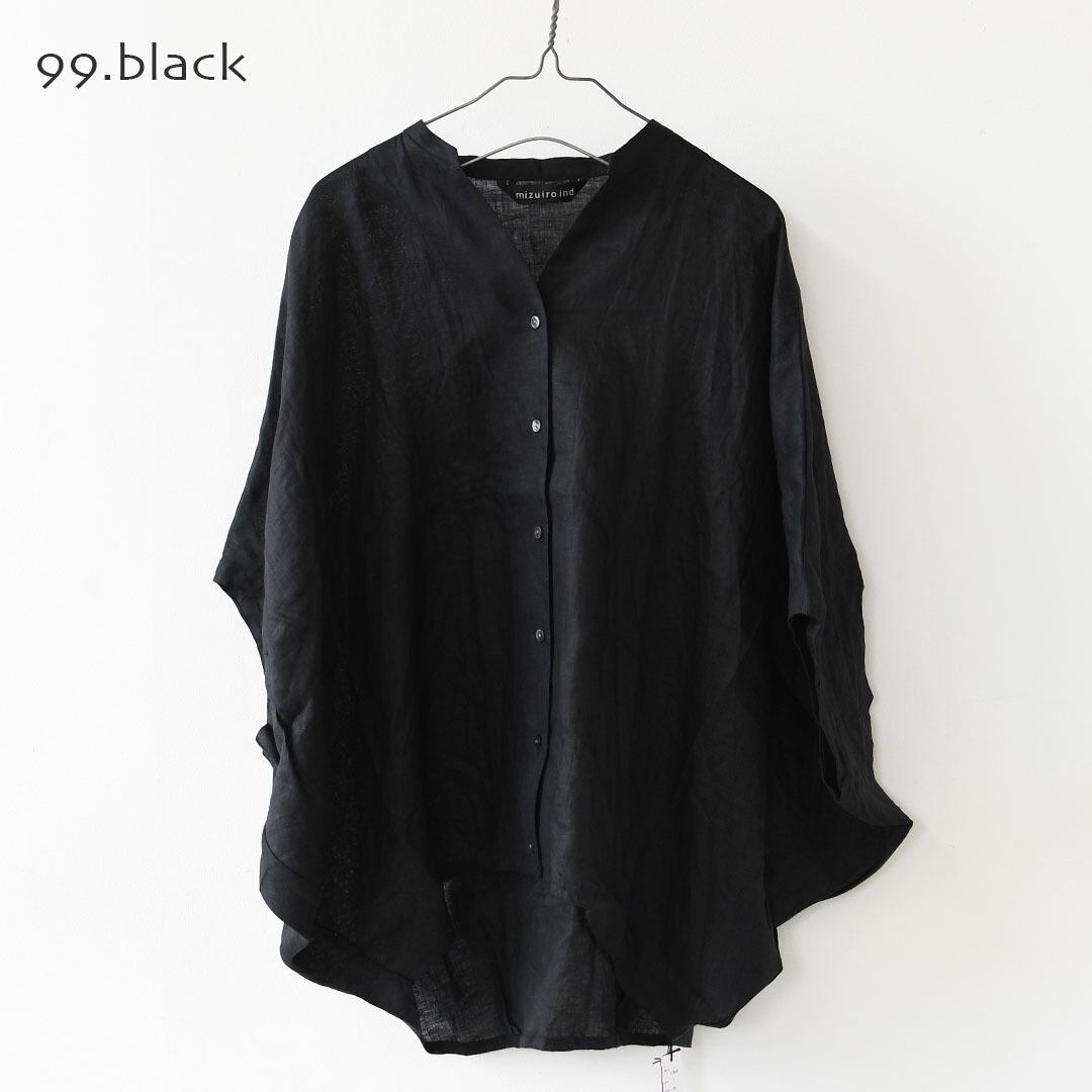 mizuiro ind [ミズイロ インド] linen stand collar cocoon shirt [2