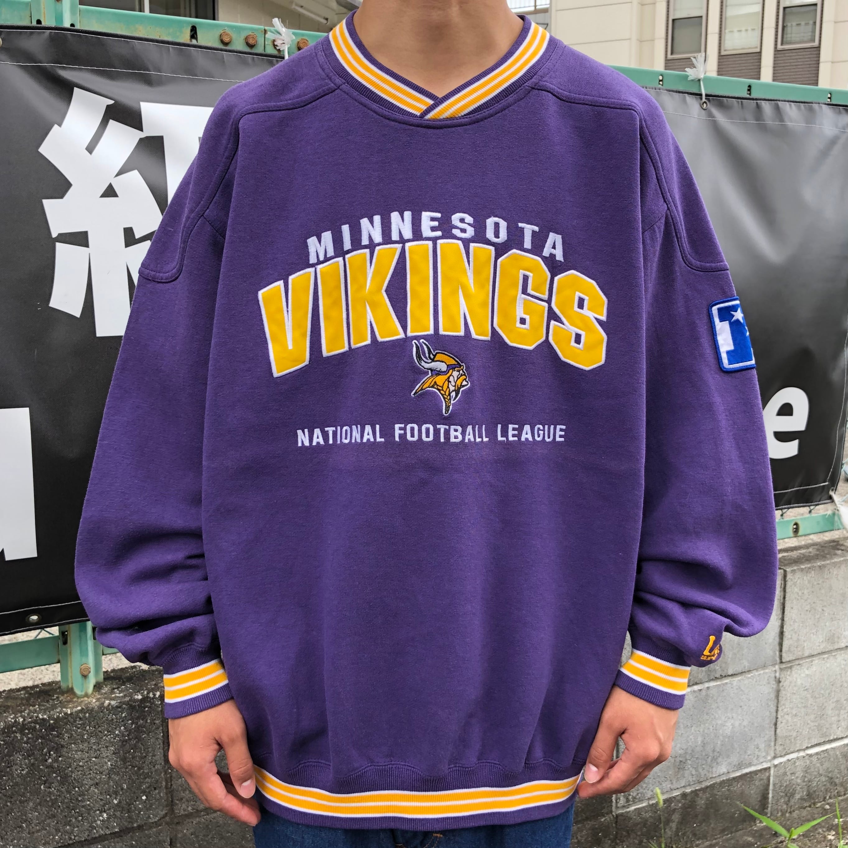 希少☆US輸入90s】NFLバイキングス 刺繍スウェットパーカー メンズ2XL-