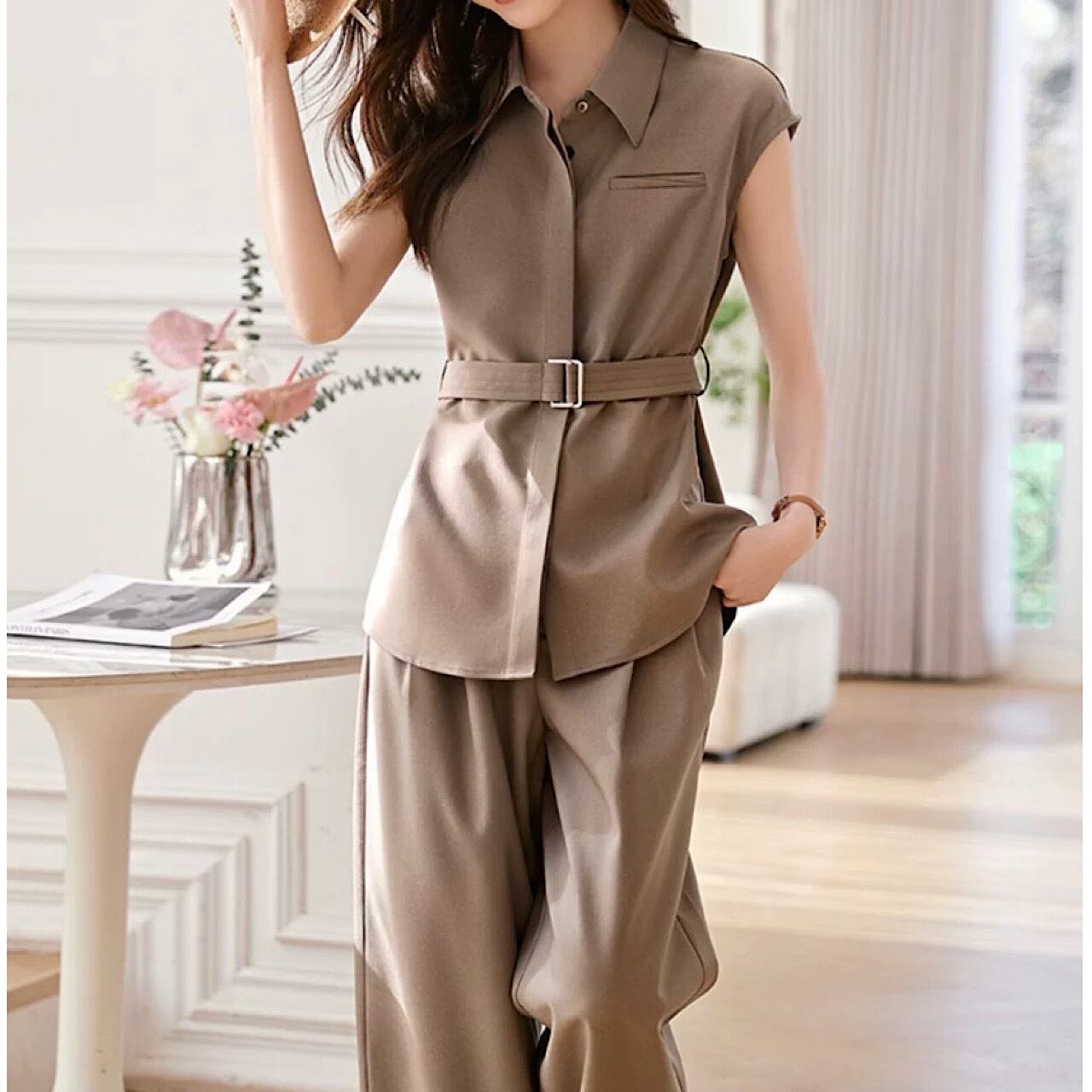 セットアップ ノースリーブシャツ＋ワイドパンツ YH9231