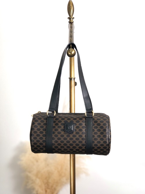 CELINE セリーヌ マカダム トートバッグ ブラック ブラゾン型押し PVC/レザー ロールバッグ vintage ヴィンテージ オールド etm2ud