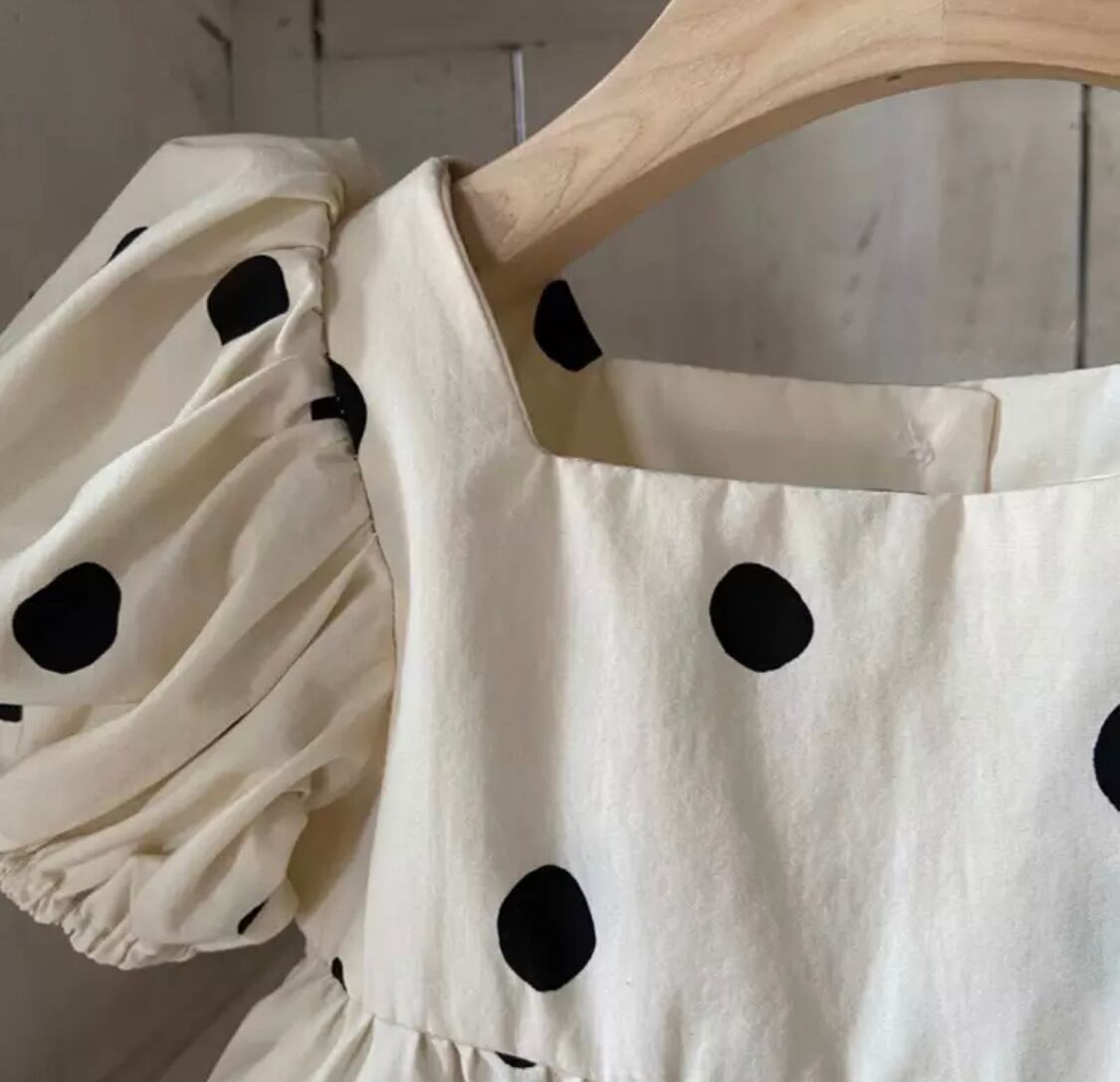 ドットパフスリーブロンパース》》》》》ベビー キッズ パフスリーブ 水玉