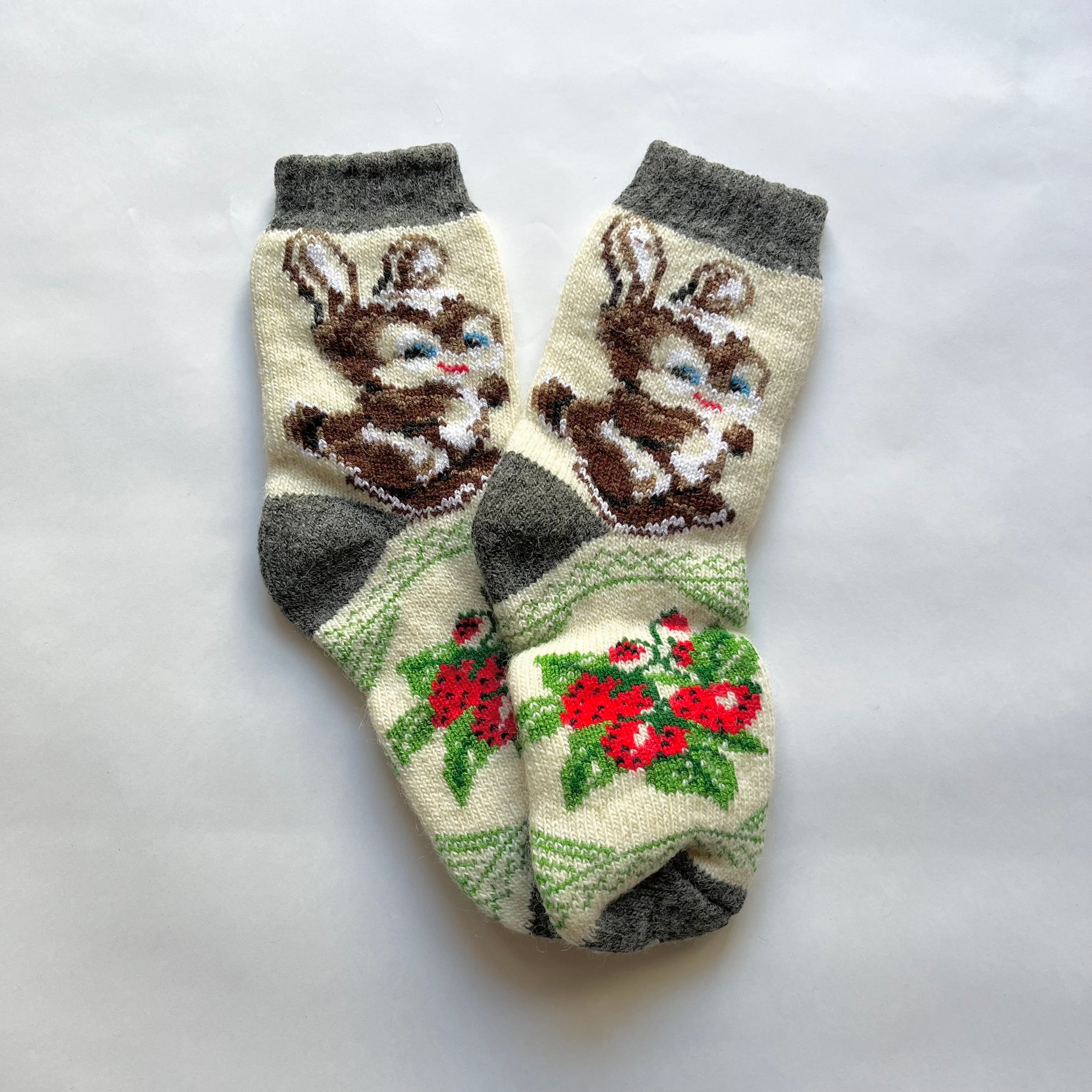 ウクライナ支援/ウールソックス(ウサギ柄)