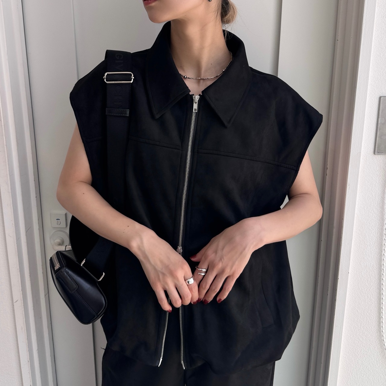 Wジップスウェードvest/ブラック