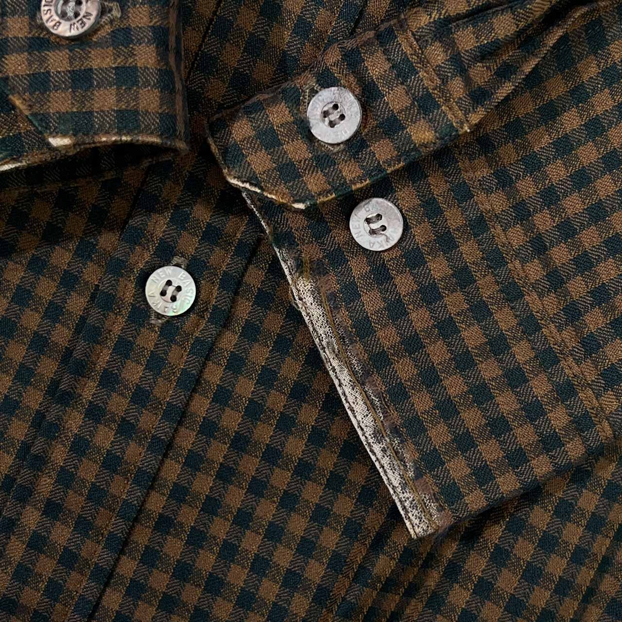 90s RAIKA NEW BASIC ライカ チェック 長袖シャツ M/ベージュ×ブラック メンズ ビンテージ